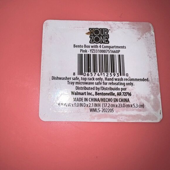 Your Zone Kids Pink Bento Box Plastic Lunch Container 4 Compartment - Picture 13 of 15